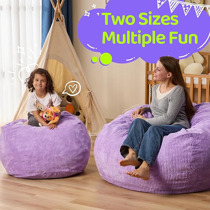 Bean Bag Chairs Teardrop Bean Bag Chair Beanbag Chair with Memory Foam Filled Machine Washable Cover for Living Room, Bedroom (Small,Purple)