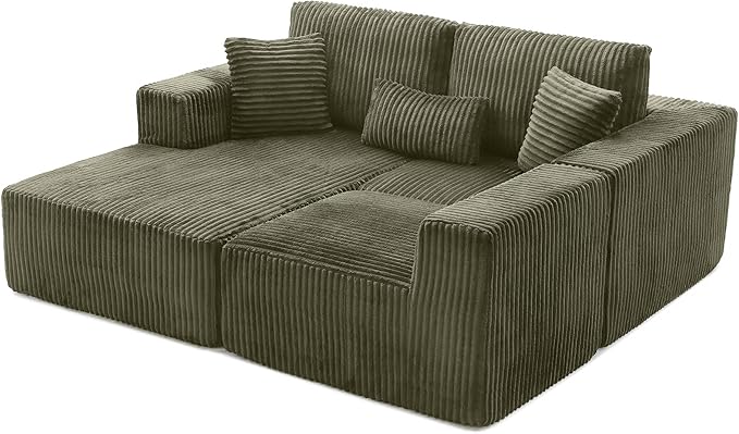 Modular Sectional Sofa Cloud Sectional Couch, 135" Comfy Fluffy L Shaped Olive Green Couches for Living Room, Deep Seat Memory Foam Plush Corduroy Boneless Couch Sectionals Left Facing Chaise Sofa
