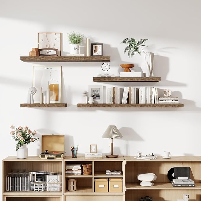 48 Inch Floating Shelves, 11.6 Inch Deep Floating Shelves for Wall, Floating Shelf with Invisible Brackets, Deep Shelves for Bathroom, Bedroom, Living Room, 1 Pack, Brown