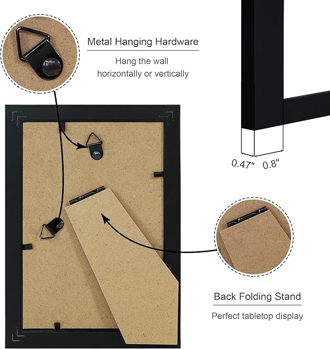 4x6 Picture Frame Set of 4, 4 x 6 Wood Photo Frames with Mat for 3.5x5, Wooden Frame with Real Glass Cover for Wall and Tabletop Display,Black