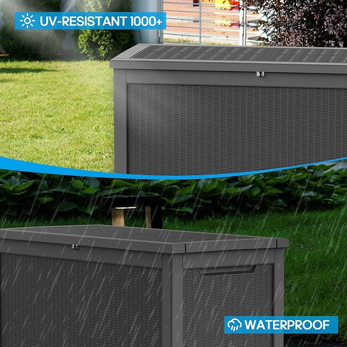 267 Gallon Deck Box Large Outdoor Storage for Patio Furniture,Outdoor Cushions,Garden Tools and Pool Supplies,Waterproof,Resin,Lockable(Black Rattan)