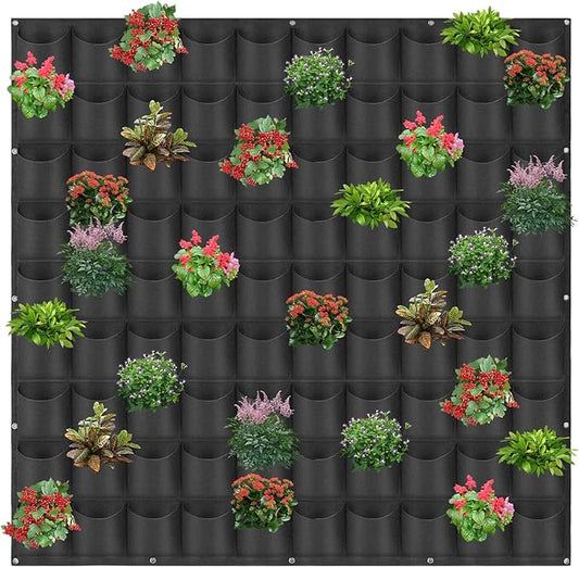 90 Pockets Hanging Planter Bags, Hanging Vertical Wall Mounted Plant Planting Grow Bags, Herb Garden Planter Outdoor Indoor Growing Bag, Gardening Vertical Greening Flower Container(1.1m×1.1m, Black)
