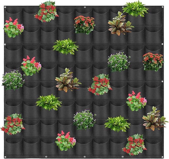 72 Pockets Hanging Planter Bags, Hanging Vertical Wall Mounted Plant Planting Grow Bags, Herb Garden Planter Outdoor Indoor Growing Bag, Gardening Vertical Greening Flower Container(1m×1m, Black)