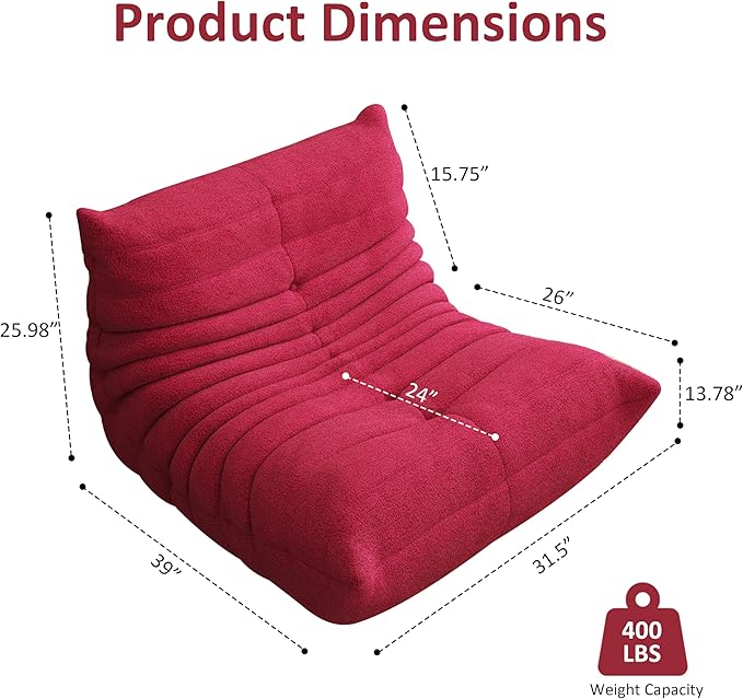Bean Bag Chair, Oversized Bean Bag Chair for Living Room, Fireside Chair for Adults with Memory Foam Filled, Big Accent Sofa Lounge Floor Sofa for Gaming, Reading, No Assembly Required. (Burgundy)