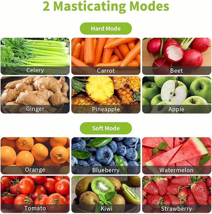 Aeitto Cold Press Juicer Machines, 3.6 Inch Wide Chute, Large Capacity, High Juice Yield, 2 Masticating Juicer Modes, Easy to Clean Slow Juicer for Vegetable and Fruit, Silver