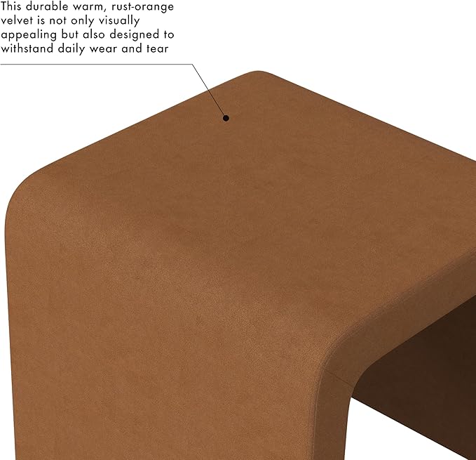 Modern Channel Rust Velvet Foot Stools Ottoman Home Décor, Soft Ottoman Foot Rest Chair for Bedroom and Living Room, Vanity Chair and Stool in Dressing Area, and Lounge