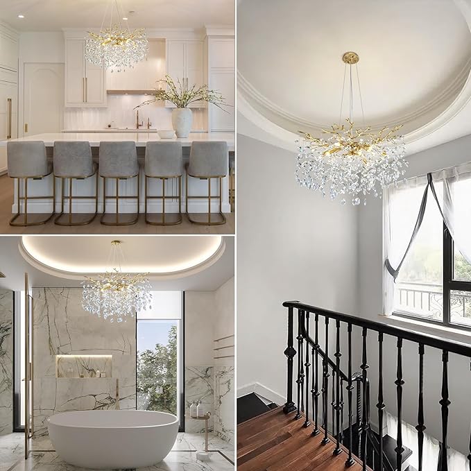 Modern Crystal Chandelier, 30" Chandeliers for Dining Room,Gold K9 Crystal Tree Branches Crystal Chandelier,10-Light Living Room Chandeliers, Fo Entryway,Foyer,Bedrooms
