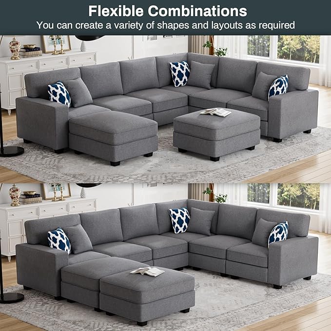 L Lengend Vansen Modular Sectional Sofa U Shaped Couch with Ottoman Modern Reversible Corner Sectional Couch for Living Room (Dark Grey, U Shaped Sofa-3)