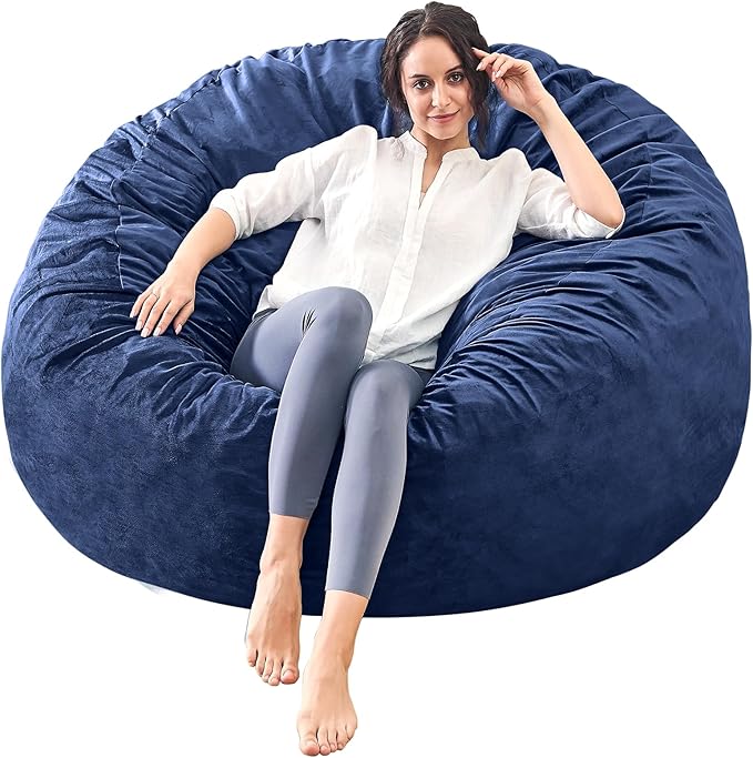 Bean Bag Chairs for Adults - Memory Foam Furniture BeanBag Chair - Kids/Teens Sofa with Soft Micro Fiber Cover - Round Fluffy Couch for Living Room Bedroom College Dorm - 5 ft, Navy