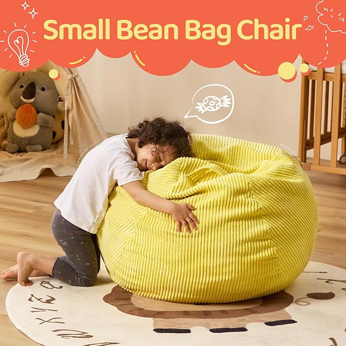 Bean Bag Chairs Teardrop Bean Bag Chair Beanbag Chair with Memory Foam Filled Machine Washable Cover for Living Room, Bedroom (Small,Yellow)