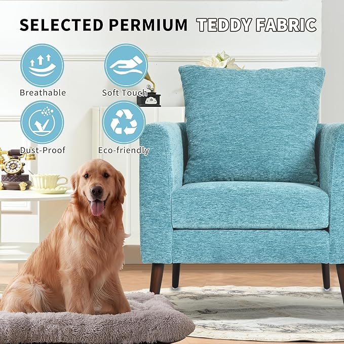 Barrel Accent Chair Set of 2 with Back Pillow, Large Upholstered Armchair with Solid Wood Legs Modern Reading Chairs for Living Room Bedroom