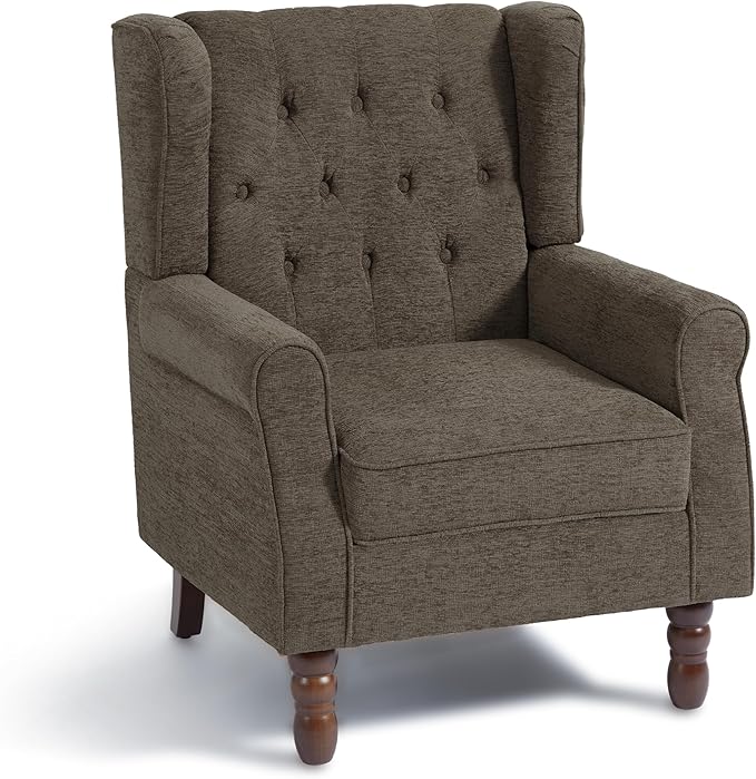 Accent Chair, Upholstered Armchair with Button Tufted High Back & Solid Wood Legs, Comfy Wingback Reading Single Sofa Chair for Small Spaces, Living Room, Bedroom (Taupe, Set of 1)