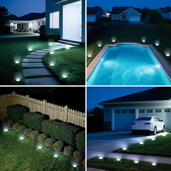 Mini Outdoor Solar Lights，8 Pack Solar Garden Lights for Outside IP65 Waterproof, 8 LED Disc Landscape Lighting for Garden Yard Driveway Walkway Poolside Deck Lawn Patio,Cold White