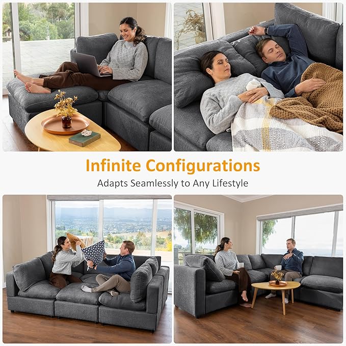 Modular Sectional Sofa, Convertible Sofa Couch Modular Sofa with Ottoman, Sectional Sofas for Living Room Small Apartments
