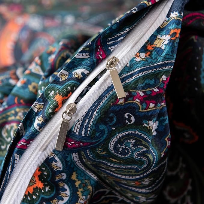 ABREEZE Luxury Vintage Black Duvet Cover Sets Damask Paisley Bedding Set Retro 100% Brushed Cotton Zipper Closure Bedding Collection Cal.King