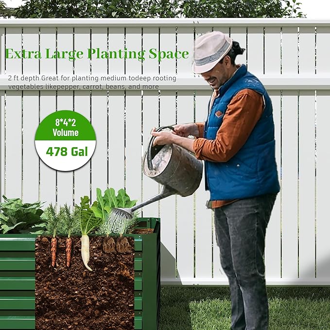 8x4x2 ft Raised Garden Bed, Large Metal Planter Raised Beds, Planters for Outdoor Plants for Vegetables, Flowers, Herbs, Fruits, and Succulents.