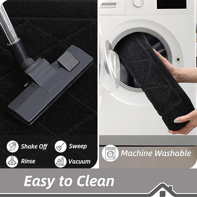 BEQHAUSE Dirt Trapper Door Mat 32" x 48", Doormat Non-Slip Entryway Rugs Washable, Dog Door Mat Stain Resistant and Absorbent Welcome Floor Mat for Front Back Door, Muddy Wet Shoes & Paws, Black
