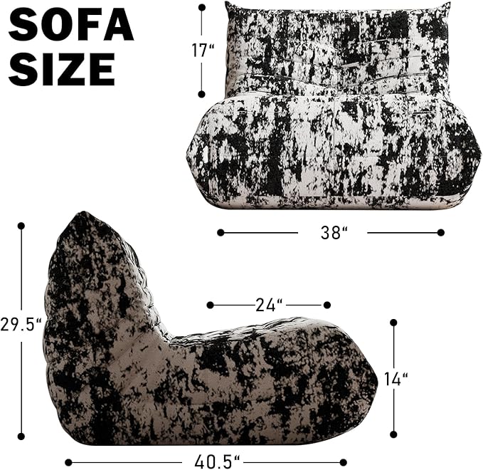 Bean Bag Chair, Fireside Chair Bean Bag Sofa Large Bean Bag Chair for Adults, Bean Bag Chairs for Teens with High Density Comfortable Foam, Memory Foam Bean Bag for Living Room, Bedroom(Black Pattern)