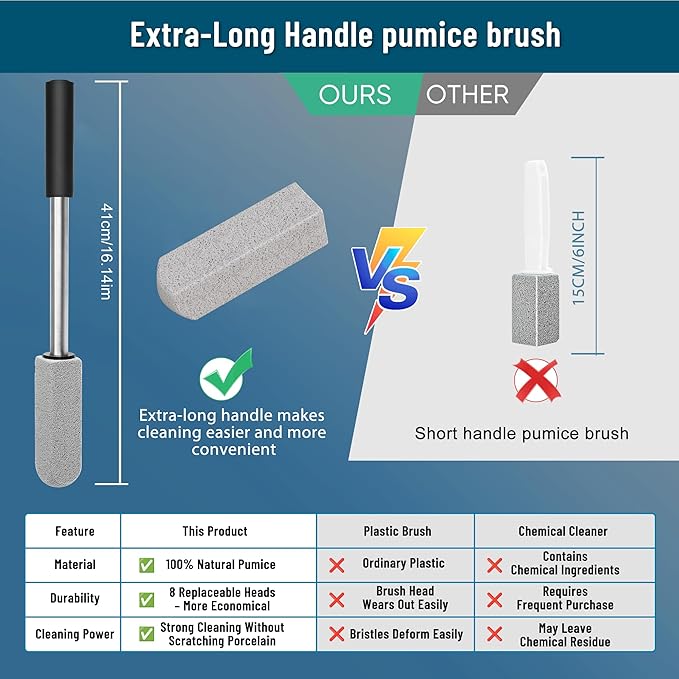 2 Pack Pumice Stone for Toilet Cleaning,16.14In Extra Long Handle Toilet Pumice Stone Toilet Bowl Cleaner Brush Toilet Scrubber for Toilets Bathtubs Grills Sinks