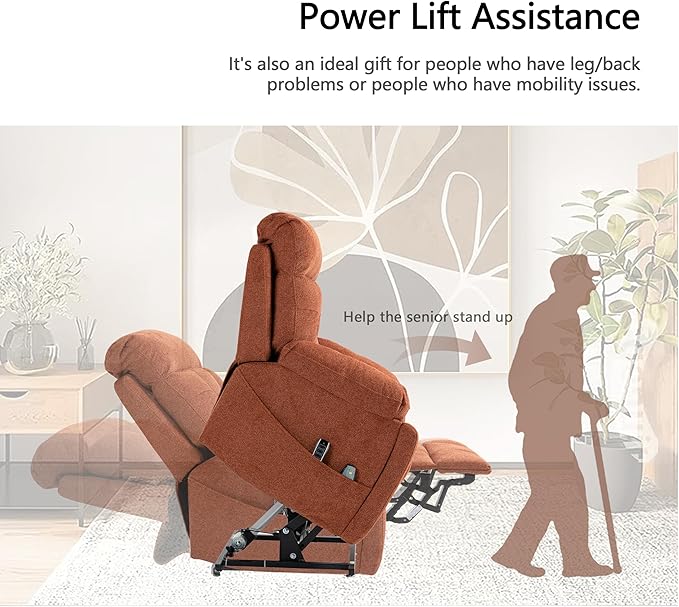 4 OKIN Motor Power Lay Flat Lift Recliner Chair for Elderly Adults Extra Large Recliners with Massage Heat, Adjustable Head-Back-Lumbar-Leg-Support, Extended Footrest, 2 Cup Holders