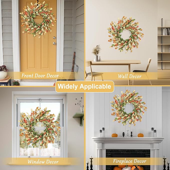 Artgar Fall Wreath, Fall Wreaths for Front Door, 24 in Fall Decor Floral Wreath, Door Wreaths for Front Door Outside All Season for Thanksgiving Home Indoor Outdoor Wall Decor (White Orange Yellow)