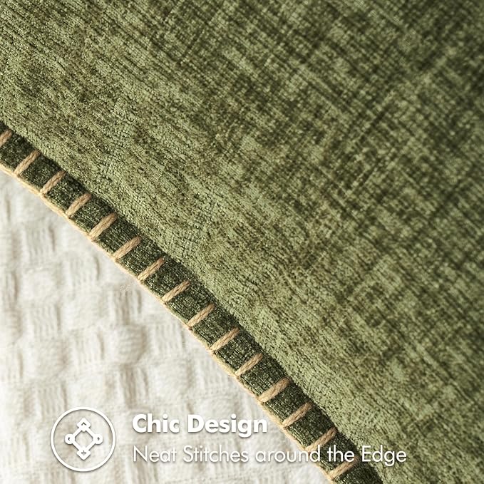 MIULEE Pack of 2 Couch Throw Pillow Covers 24x24 Inch Olive Green Farmhouse Decorative Pillow Covers with Stitched Edge Soft Chenille Solid Dyed Spring Pillow Covers for Sofa Bed Living Room