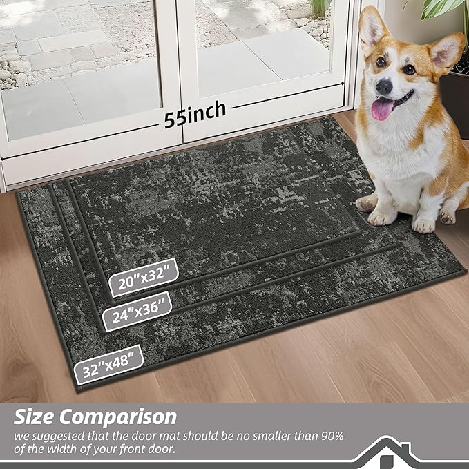 BEQHAUSE Dirt Trapper Door Mat 20"x32" Non-Slip Door Mats Washable Entryway Rugs Stain Resistant Doormat Absorbent Welcome Floor Mat for Front Back Door, Muddy Wet Shoes & Paws,Dark Grey
