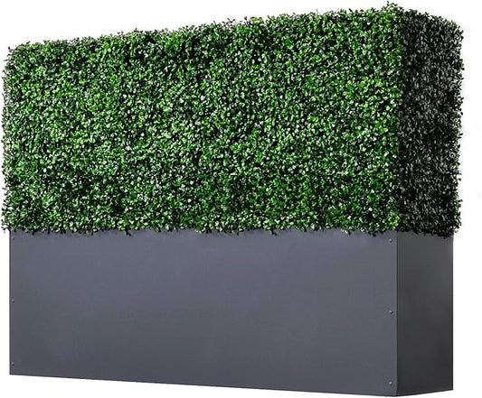 AGPL Upgraded Artificial Boxwood Hedge Wall with Gray Color Planter Box (33.5" Height 48" Width 12" Deep) …