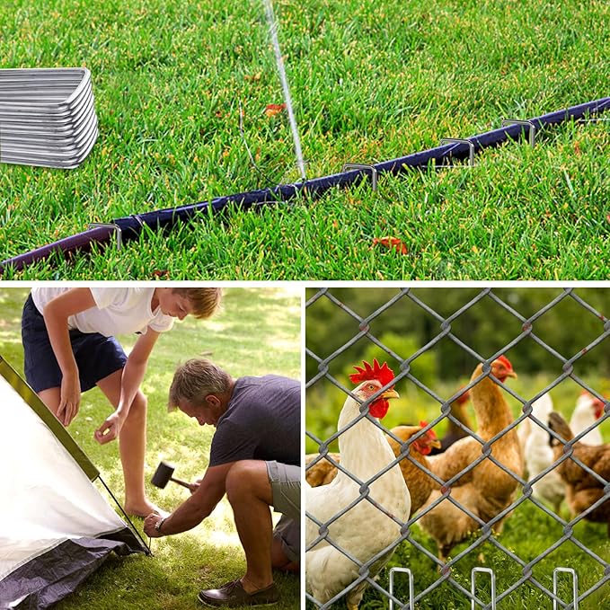 6 Inch Landscape Staples, More Thicker Heavy Duty 8 Gauge Galvanized Landscape Stakes, 125 Packs Garden Staples for Lawns, Weed Barriers, and Landscape Fabrics, Irrigation Hose, Tent Pegs ﻿