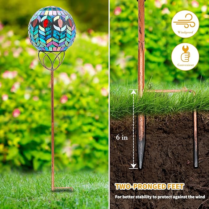 Afirst Solar Outdoor Garden Lights Decorative - Mosaic Solar Stakes Gazing Ball Waterproof Outdoor Lights Stakes for Pathway Yard Lawn Decoration(Green)