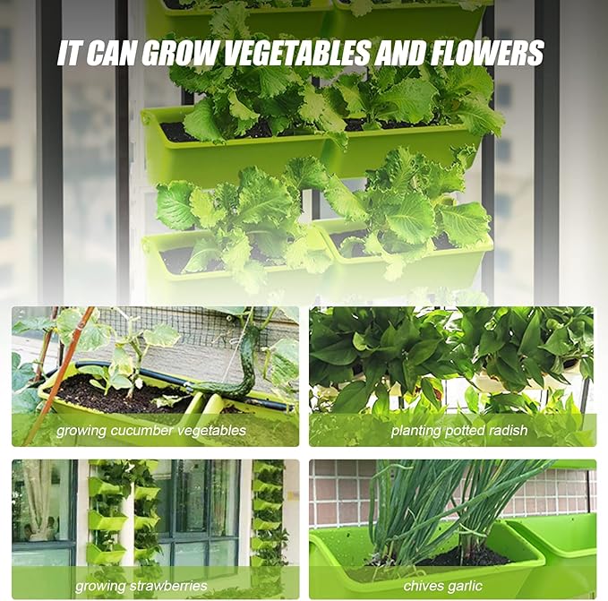 8 Pockets Vertical Planters,Wall Mounted Plastic Plant Grow Pots,Wall Pocket Planters for Indoor,Outdoor,Balcony,Garden Decoration,Light Green