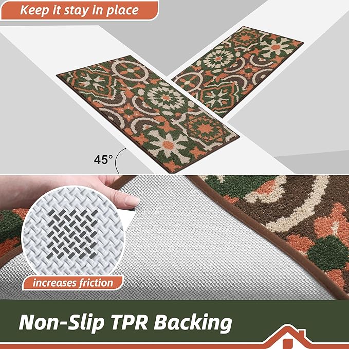 BEQHAUSE Dirt Trapper Door Mat 24" x 36", Non-Slip Entryway Rugs Washable, Floor Mat Stain Resistant and Absorbent Welcome Mat for Front Back Door, Muddy Wet Shoes & Paws, Boho Geometric Floral