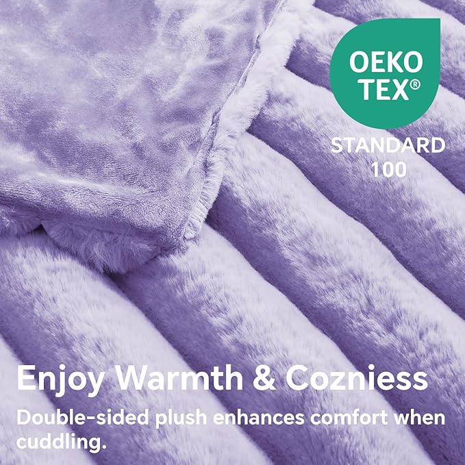 BEDELITE Faux Fur Throw Blanket for Couch, Soft and Cozy Luxurious 3D Striped Fluffy Blanket, 770GSM Thick Warm Plush Fuzzy Faux Rabbit Fur Blanket for Women Gift (Lavender, 50"x 60")