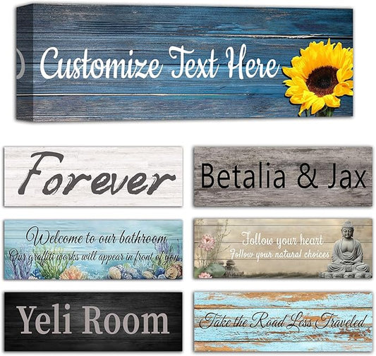 CHAOSETKEN Custom Text Sign Wall Art Personalized Family Quote Wall Decor Family Sign Canvas Prints Customized Wood Text Quote Pictures Rustic Farmhouse Decor Framed (12L x 4W)