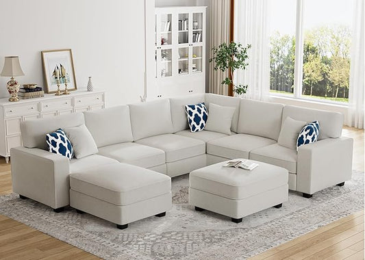 L Lengend Vansen Modular Sectional Sofa U Shaped Couch with Ottoman Modern Reversible Corner Sectional Couch for Living Room (Cream, U Shaped Sofa-3)