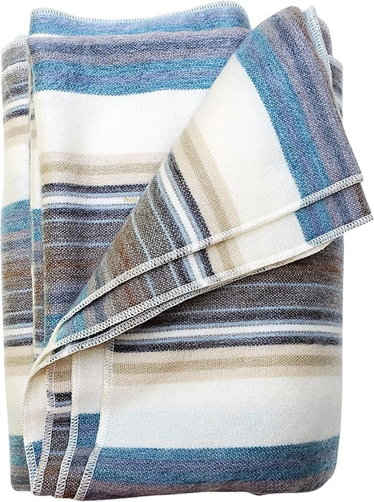 Alpaca Wool Throw Blanket | Super Soft, Lightweight, Breathable and Hypoallergenic | Non-Itchy or Scratchy (Blue White Varicolored, Queen (U.S. Standard))