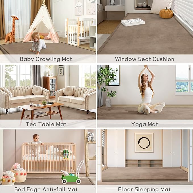 Baby Play Mat for Floor Tummy Time Mat Nursery Rug Muscle Mat Area Rug Playroom Rug Tatami Mat 6'7"x4'11" Memory Foam 1.3" Thick Crawling Mat For Babies,Toddlers, Infants, Kids,Floor Mat(Brown)