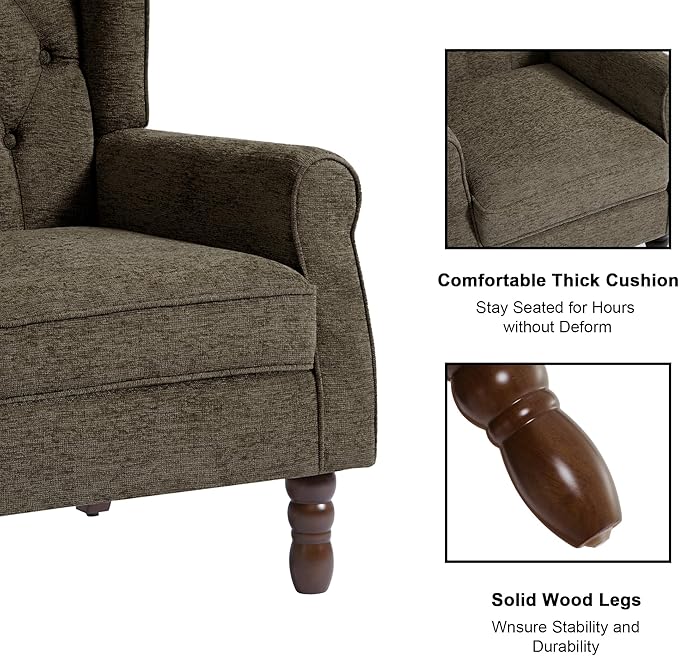 Accent Chair, Upholstered Armchair with Button Tufted High Back & Solid Wood Legs, Comfy Wingback Reading Single Sofa Chair for Small Spaces, Living Room, Bedroom (Taupe, Set of 1)