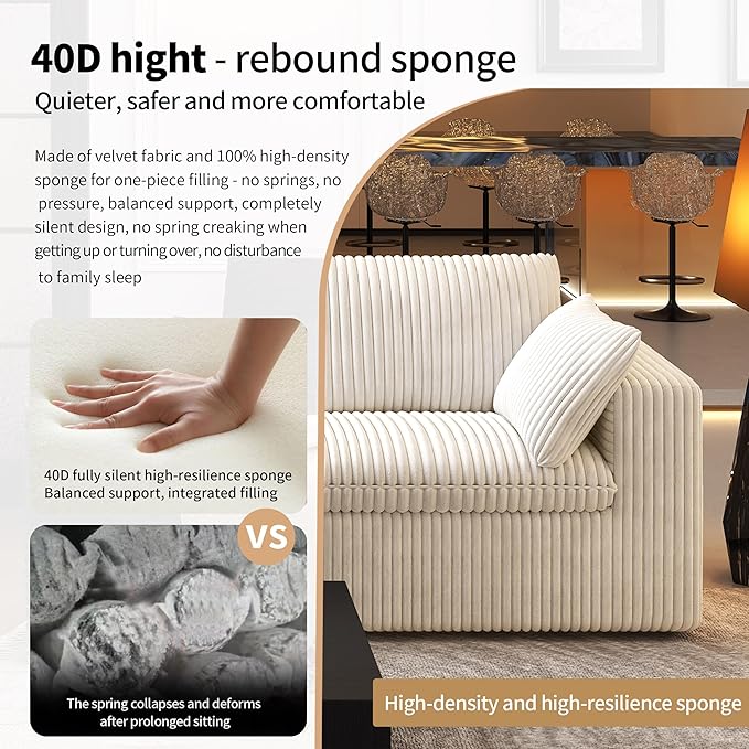 157.5" U Shaped Modern Sofa Modular Sectional Cloud Couch with 2 Ottoman,Deep Seat Upholstered Couches with Corduroy Fabric for Living Room Furniture,Bedroom and Apartment,No Assembly Required,White