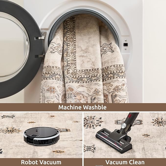 AMOAMI-Vintage Area Rug 4x6 Brown Rugs for Living Room-Soft Living Room Rug Non Slip Rugs for Bedroom Carpet Machine Washable Rug for Dining Room Bedside Office Room Decor