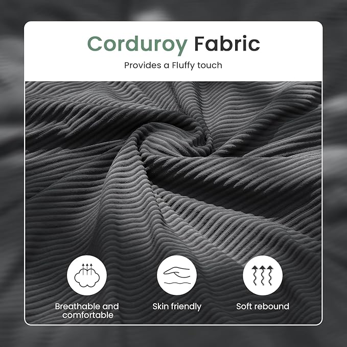 3 Pieces Corduroy Couch Set for Living Room, 8 Seats Cloud Sofa, Deep Seat Floor Couch for Bedroom, Futon Modern Sofa Sectional Bed, Black Corduroy