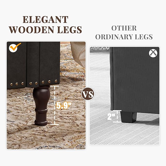 60" Storage Ottoman Bench for Bedroom, Full Queen Storage Bench with Button, Upholstered Bedroom Bench with Rolled Arms for Living Room, Storage Room, Entryway, Black