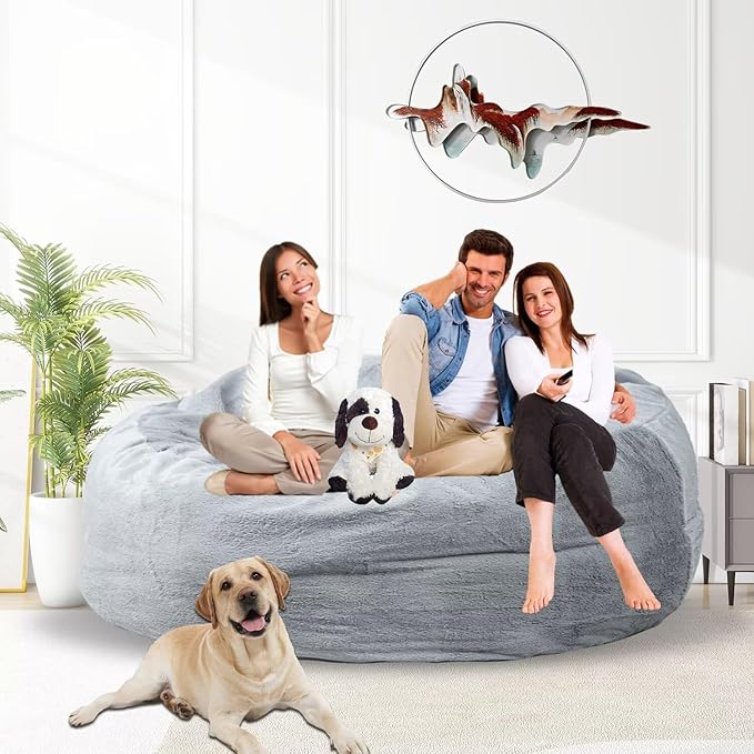 Bean Bag Chair for Adults 5FT,Soft Removable Cover for Teens/Girls Bedroom,Fluffy Giant Round Floor Beanbag Lounger Chairs (No Filler,Light Gray)