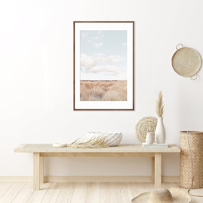 24x36 Poster Frame Natural Solid Walnut Photo Frames with 20x30 Removable Mat Wall Hanging Large Handcrafted Frame with HD Plexiglass Wall and Tabletop Display Large Picture Frame