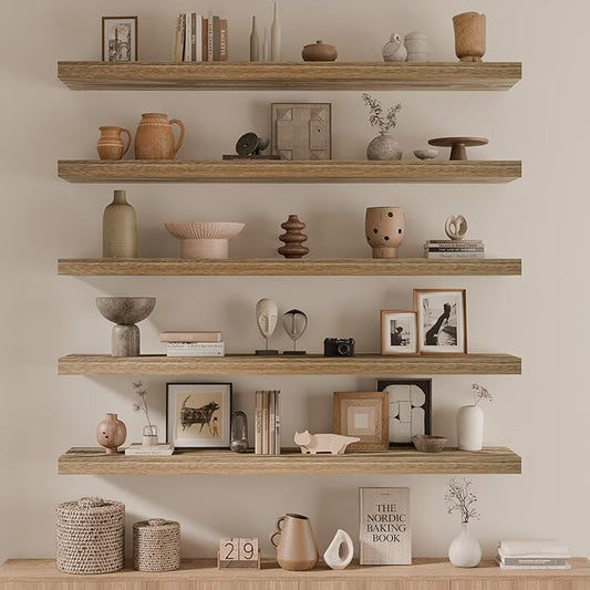 48 Inch Floating Shelves, 8 Inch Deep Floating Shelves for Wall, 5 Tier Hanging Wall Shelf with Invisible Brackets, Wall Mounted Display Shelves for Bathroom, Bedroom, Living Room,5 Tier