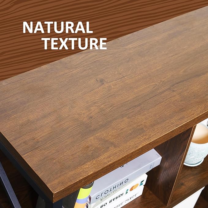 8 Cube Storage Organizer Bookshelf, Industrial Horizontal Bookcase, Accent Cubby Shelf, Media Console Table for Living Room, Home Office, 63 Inches, Brown Walnut