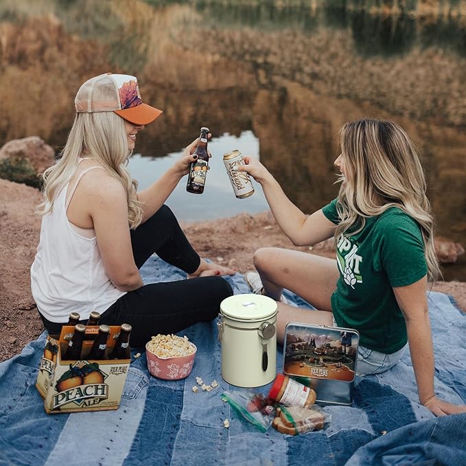 35OZ Coffee Canister for ground coffee with Date Tracker,beige 304 Stainless Steel Kitchen Food Airtight storage container for Coffee Beans or Grounds, Tea, Sugar