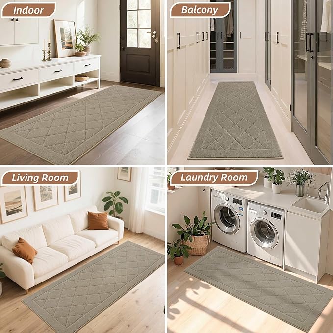 BEQHAUSE Dirt Trapper Door Mat 24" x 60", Doormat Non-Slip Entryway Rugs Washable, Dog Door Mat Stain Resistant and Absorbent Welcome Floor Mat for Front Back Door, Muddy Wet Shoes & Paws, Beige