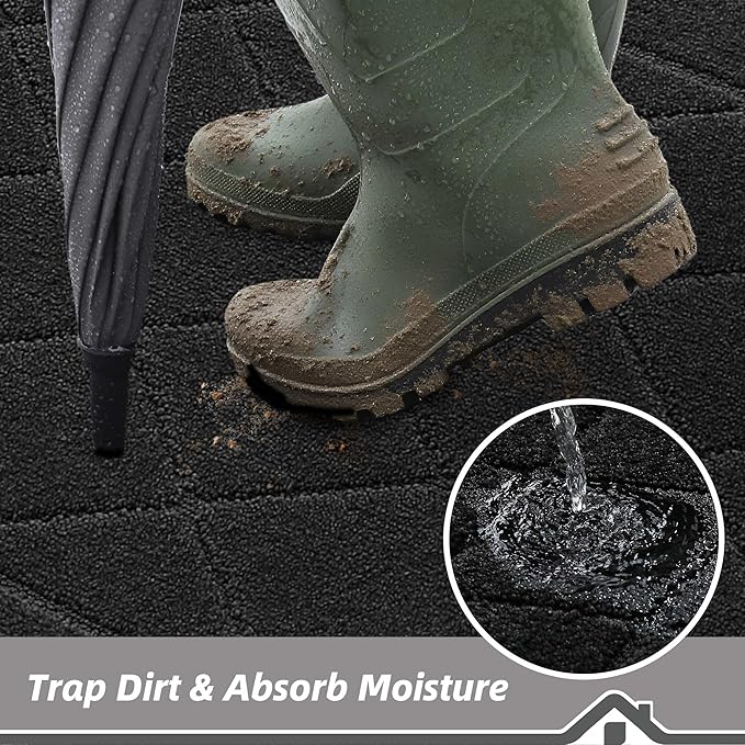 BEQHAUSE Dirt Trapper Door Mat 32" x 48", Doormat Non-Slip Entryway Rugs Washable, Dog Door Mat Stain Resistant and Absorbent Welcome Floor Mat for Front Back Door, Muddy Wet Shoes & Paws, Black