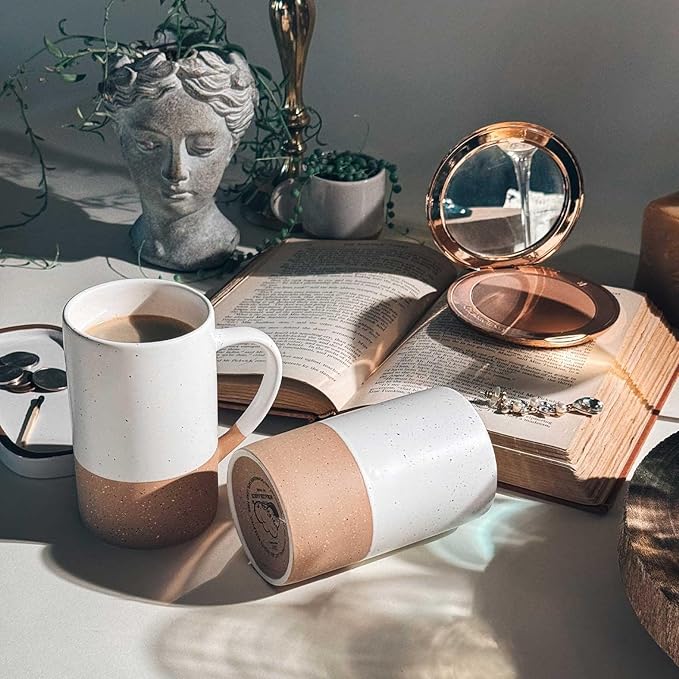 MORA Ceramics 12oz Coffee Mug Set of 4 - Ceramic Tea Cups with Handle - Microwave and Dishwasher Safe, Perfect For Cup or Mug Lovers - Rustic Matte Glaze, Modern Design Mugs - Petro